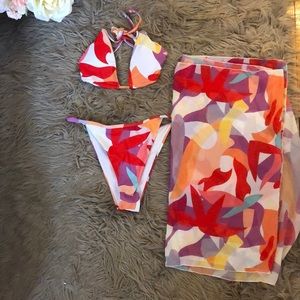 Three Piece Geometric Bikini Set